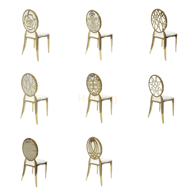 White PU Dining Chair with Stainless Steel Frame and Back Pattern Prints for Restaurant Hotel Wedding Event
