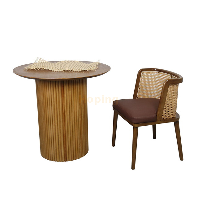 Wooden Cafe Dinning Chair Nordic Restaurant Modern Luxury Upholstered Rattan Woven Chair