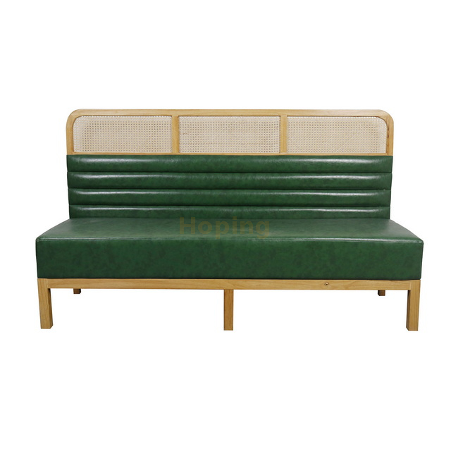 High Quality Restaurant Furniture L shape Wood Sofa Chair with Rattan Back 