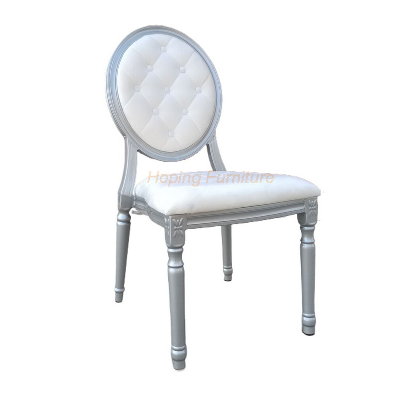 Modern Hotel Wedding Furniture Glossy Plating Metal White Printing Powder Barcelona Restaurant Table Chairs Aluminum Louis Chair