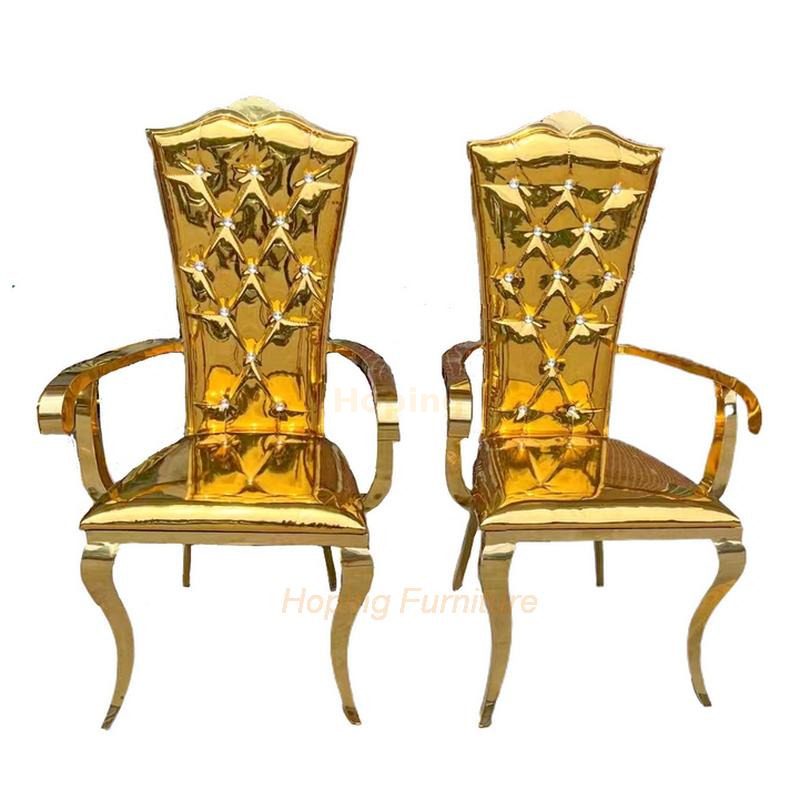 Luxury Home Wedding Furniture White PU Leather Royal Stainless Steel Rose Gold King Throne Chair