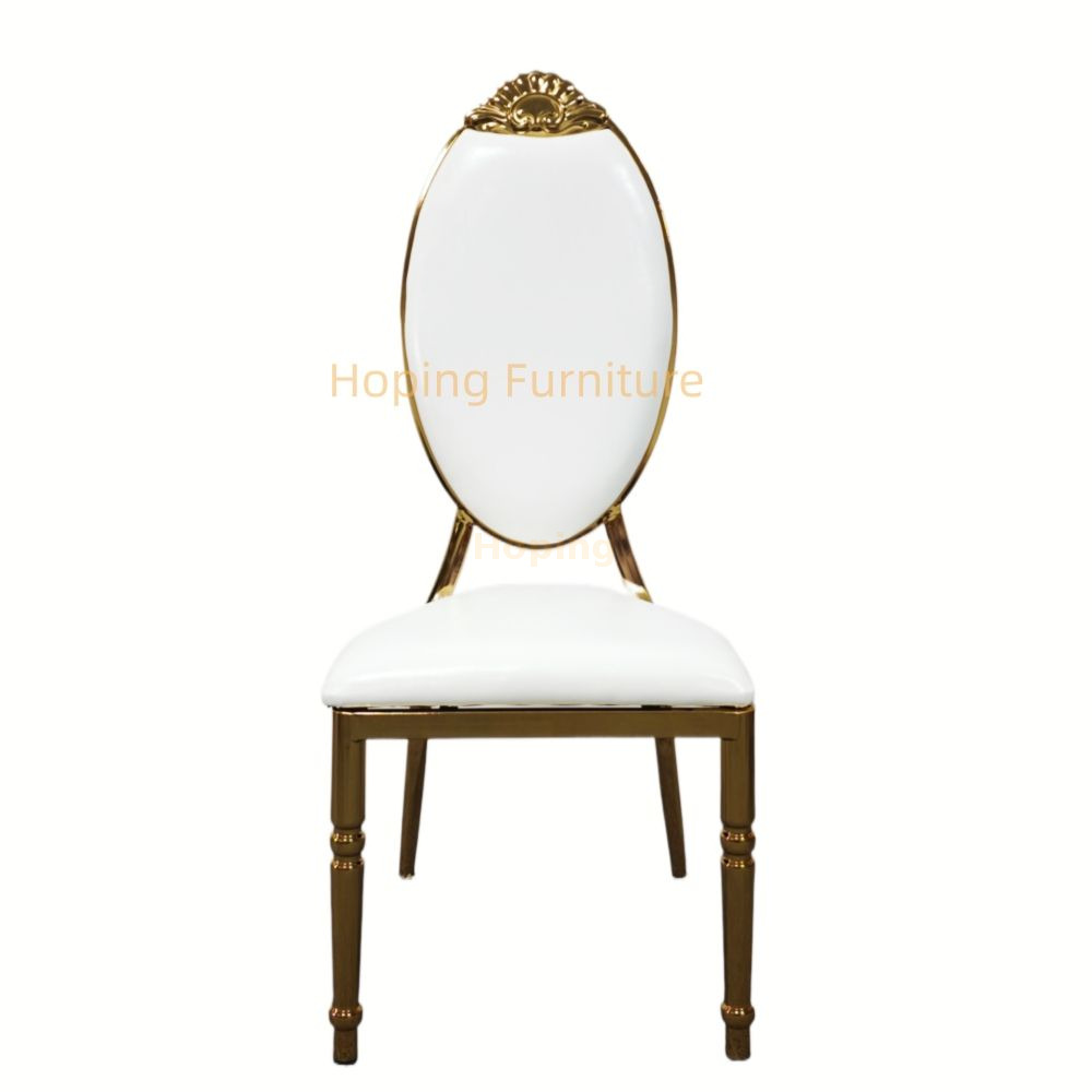 White Leather Chair Wedding Banquet Hotel Event Party Stainless Steel High Ova Back Dining Chair
