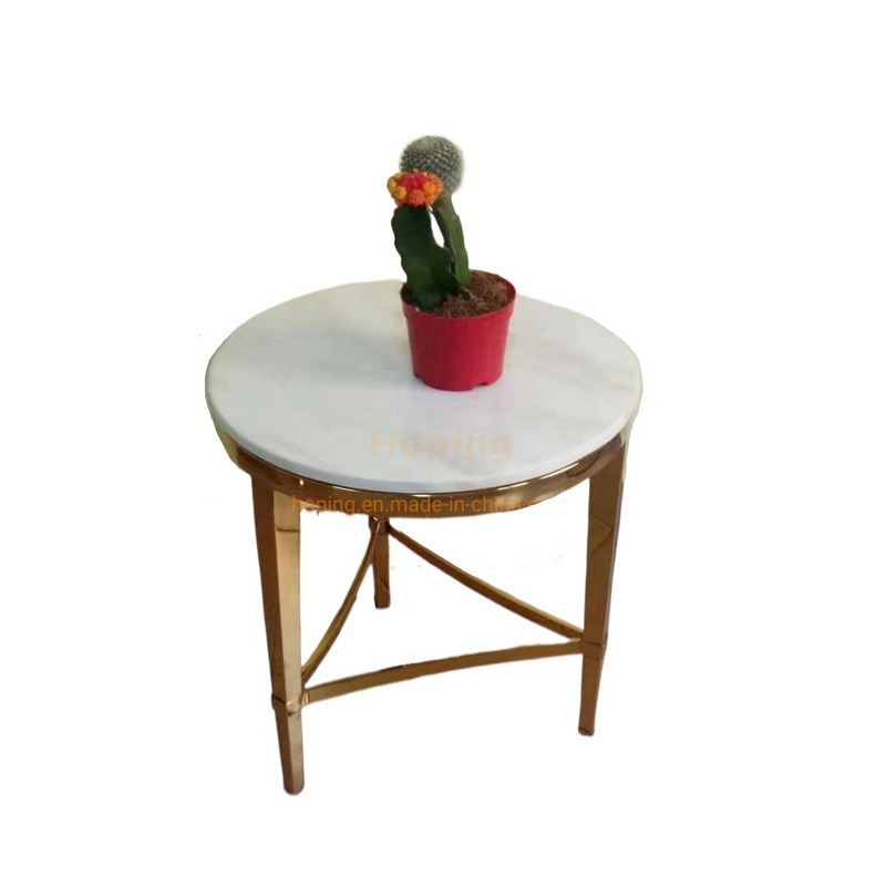 Home Living Room Round Coffee Side Table Marble Top Stainless Steel Antique Display Table