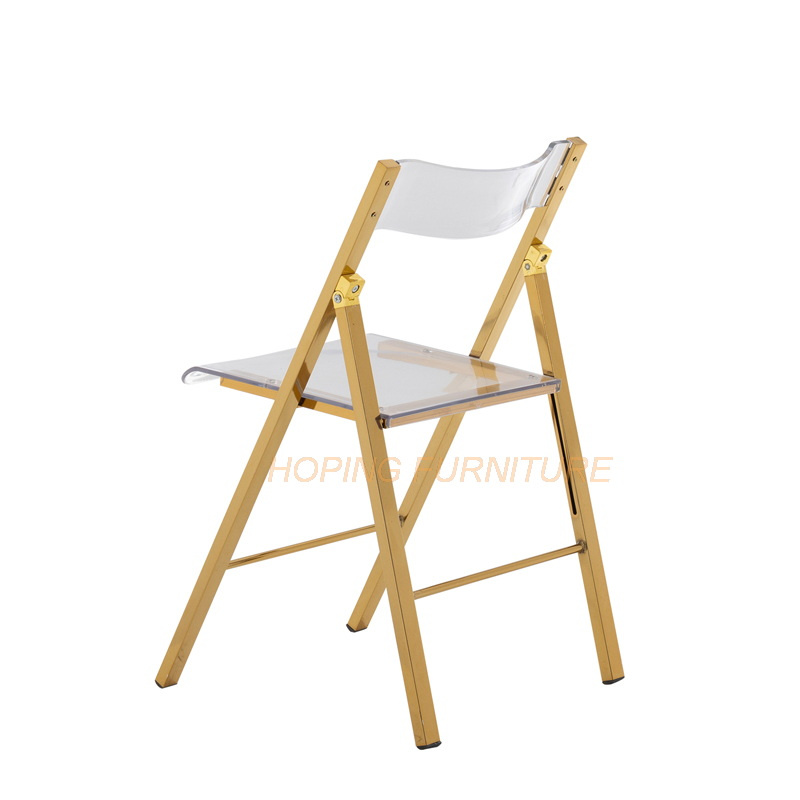 Easy- to-Fold and Carrry Banquet Plastic Resin Folding Chair with Golden Metal and Acrylic Seat and Back for Restaurant Wedding Banquet Foldable Dining Chairs