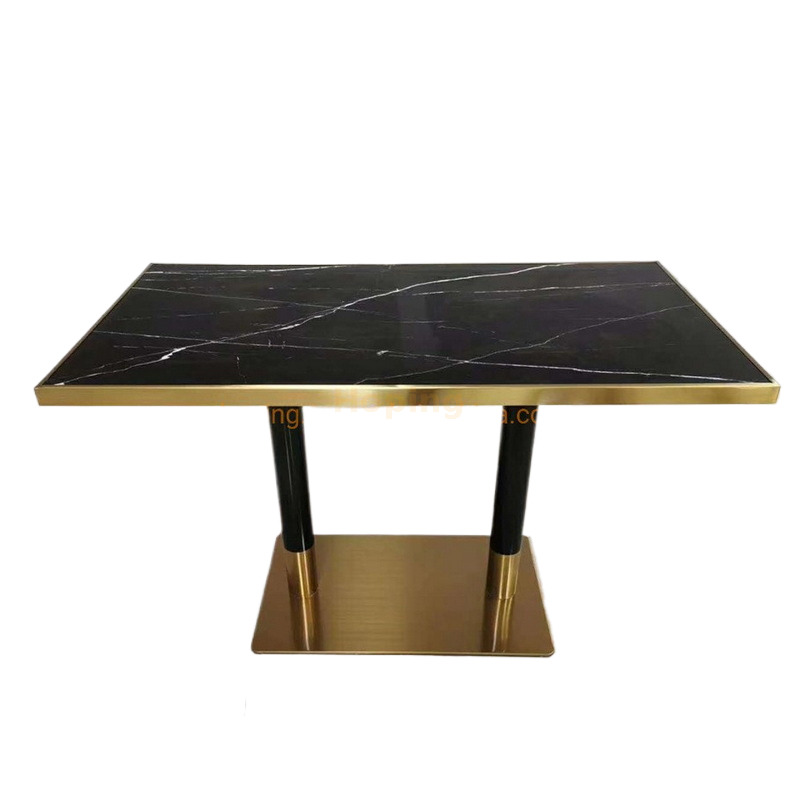 Rectangular Shape Marble Table Top Metal Golden Base Coffee Shop Dining Table