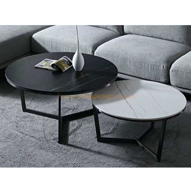 New Modern Design Elegant Black Metal Legs Restaurant Dining Table MDF with Paper Coffee Table