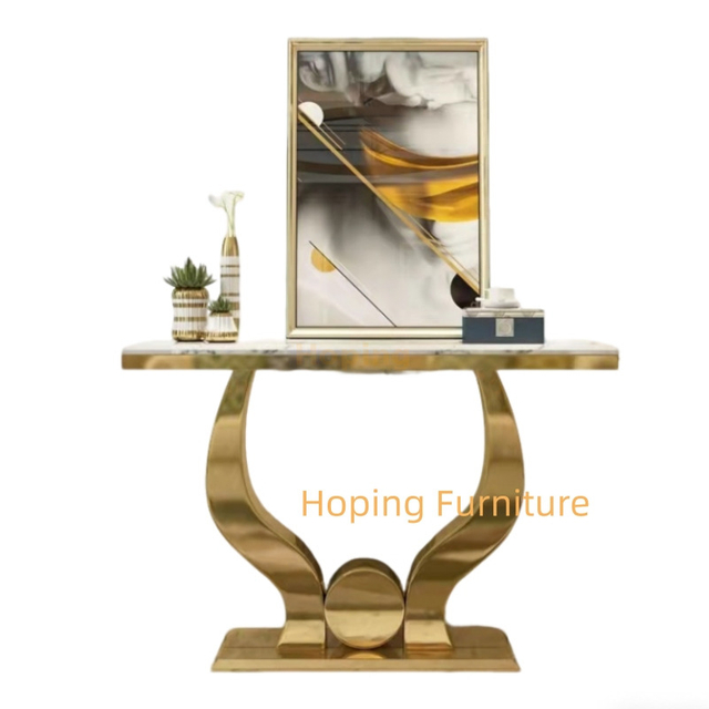 Marble Tempered Glass Coffee Office Table Furniture Gold Base Dining Console Restaurant Table Chairs Wedding Background Table