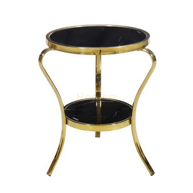 Gold Leg Two-layer Side Table Living Room Minimalist Style Tempered Glass Top Corner Table