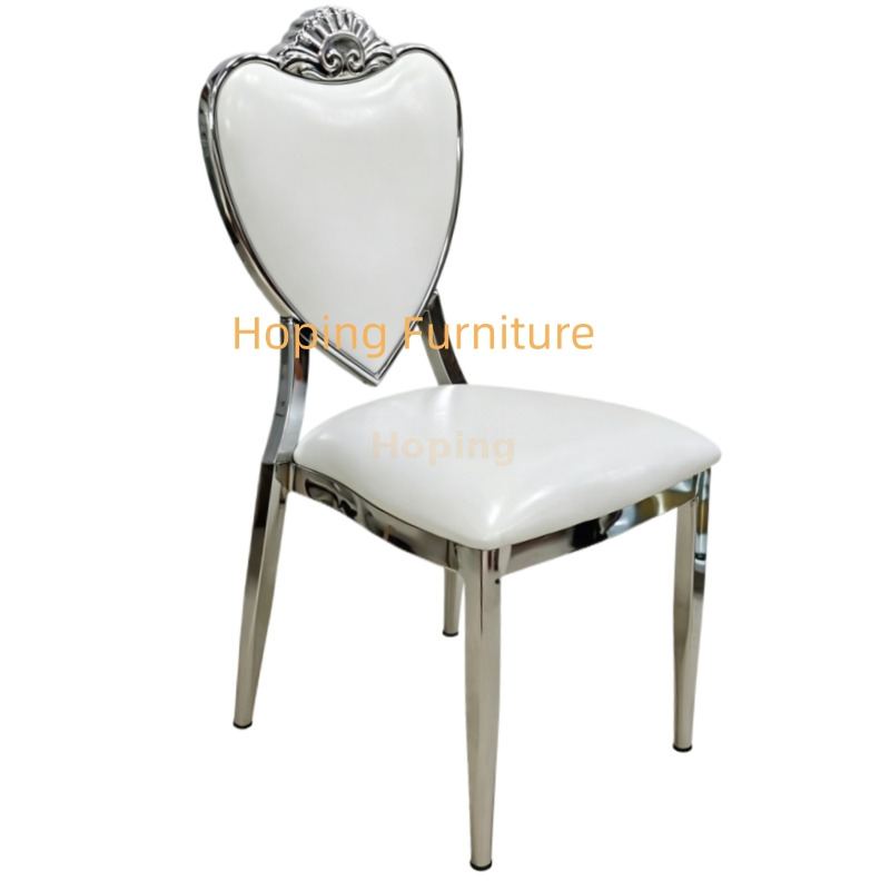 Rental Fancy Sliver Heart Chairs Modern Dining White Chairs Royal Dining Room Furniture Throne Moveable Cushion Wedding Chair