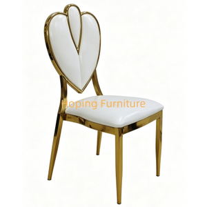 New Design Gold Frame Event Rental Wedding Chromed Metal Dining Chair Love Heart Back Living Room Chair