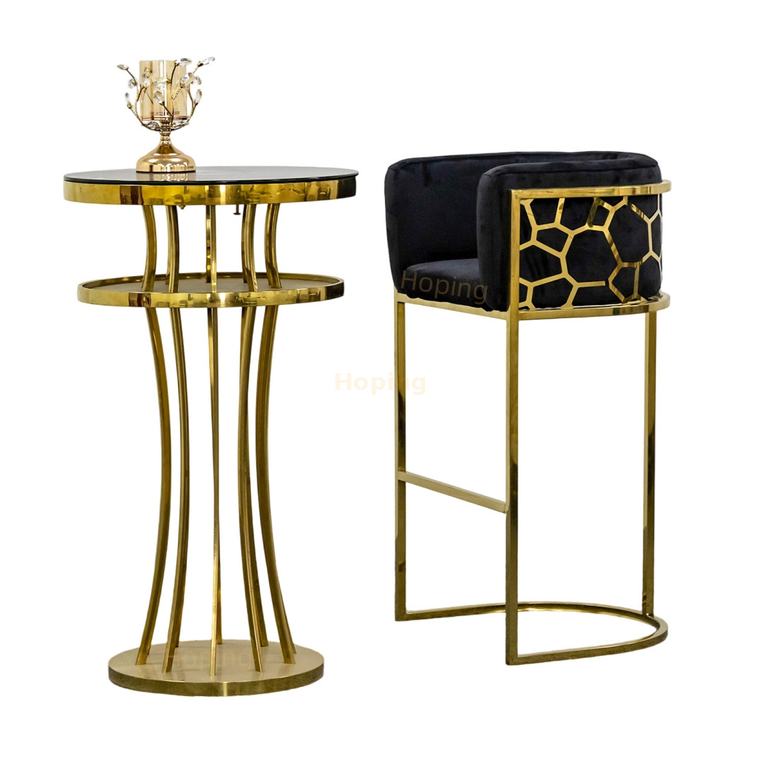 Modern Simple High Foot Velvet Bar Stools Hexagonal Counter Chairs for Hotel Party Event Club