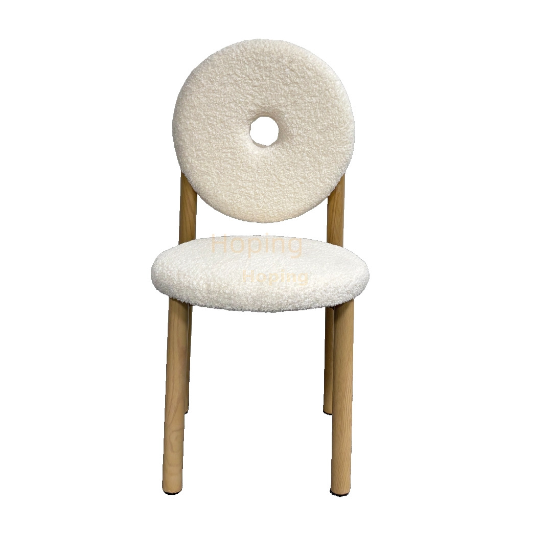 Nordic Cream White Fabric Home Dining Chair Bedroom Makeup Donut Chair