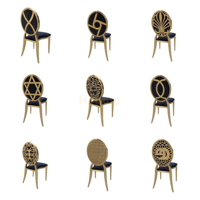 Black Velve Dining Chair with Stainless Steel Frame and Back Pattern Prints for Restaurant Hotel Wedding Event