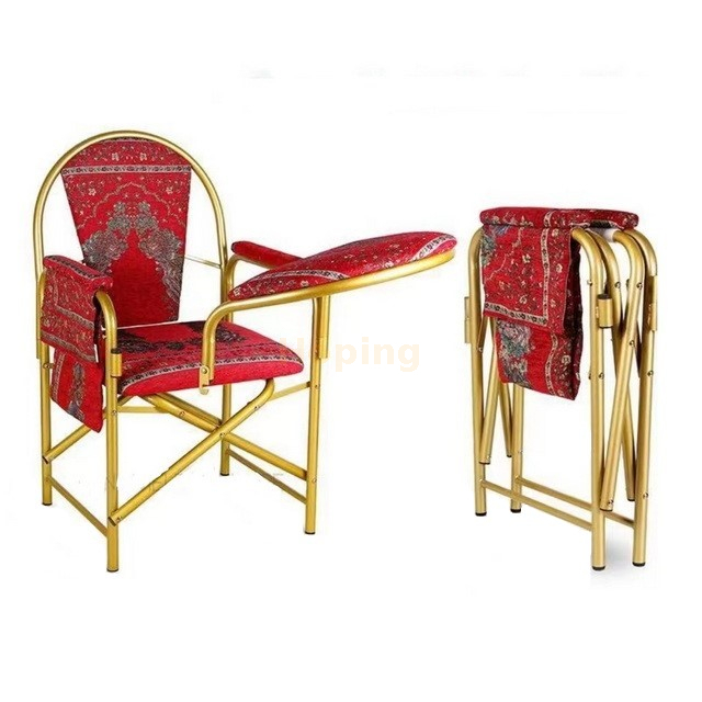 Disassembly Foldable Prayer Chair with Gold Powder Coated Frame And Embroidery Fabric Textile