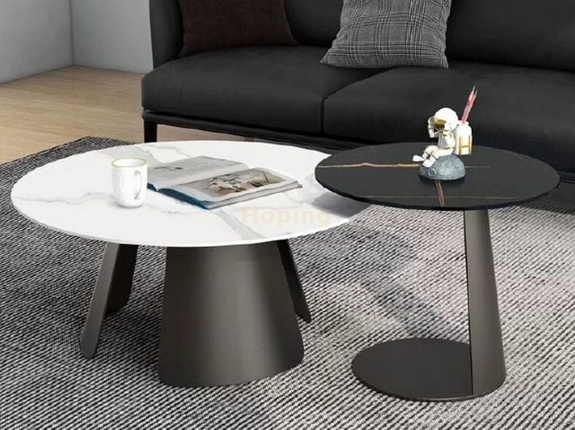 Economical Modern Design Centre Living Room Minimalist Coffee Table Circle Luxury Slate Marble Coffee Table with Iron Base