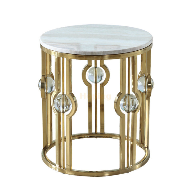 Light Luxury Nordic Style Round White Marble Top Side Table Small Furniture Rustic Coffee Table