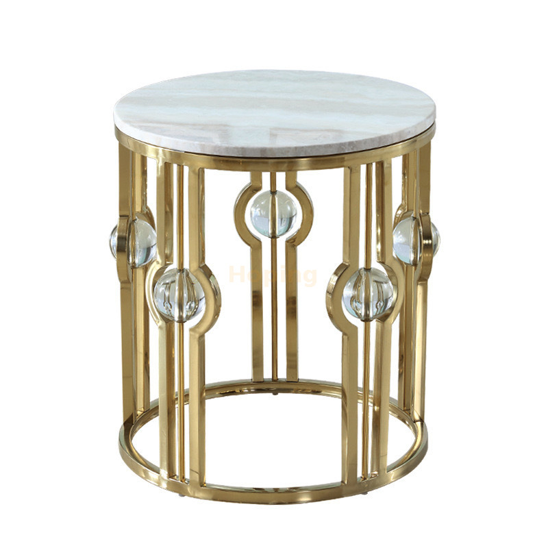 Light Luxury Nordic Style Round White Marble Top Side Table Small Furniture Rustic Coffee Table