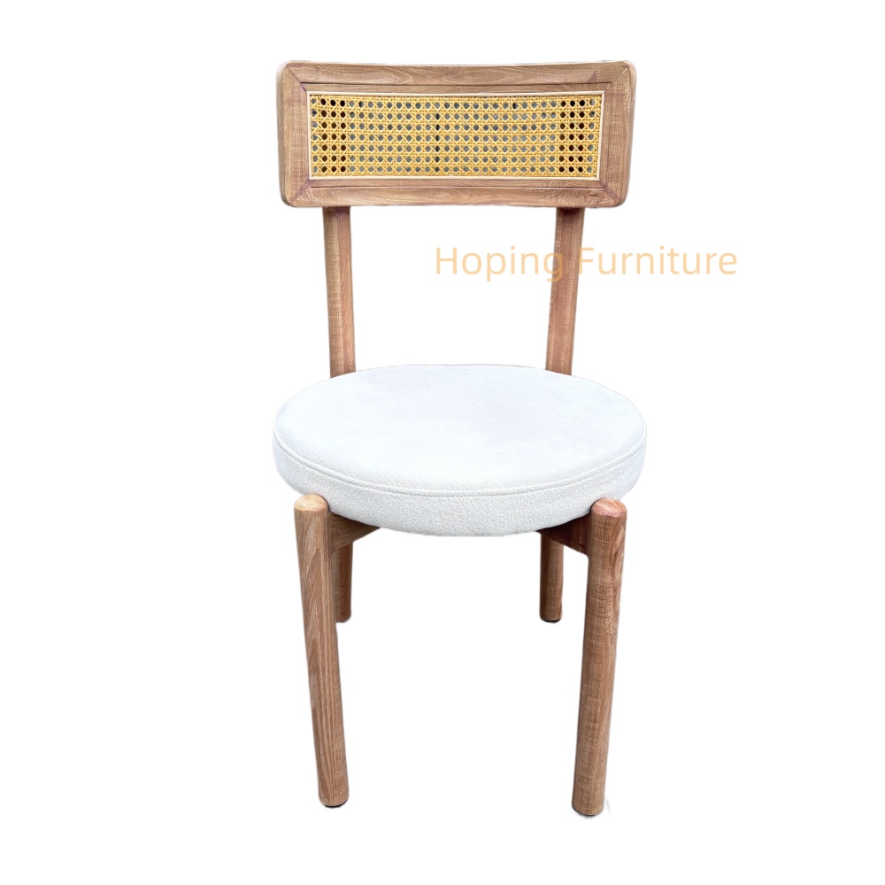 Cane Back Design Chairs Wooden with White Upholstered Seat Vintage Restaurant Banquet Dining Chair