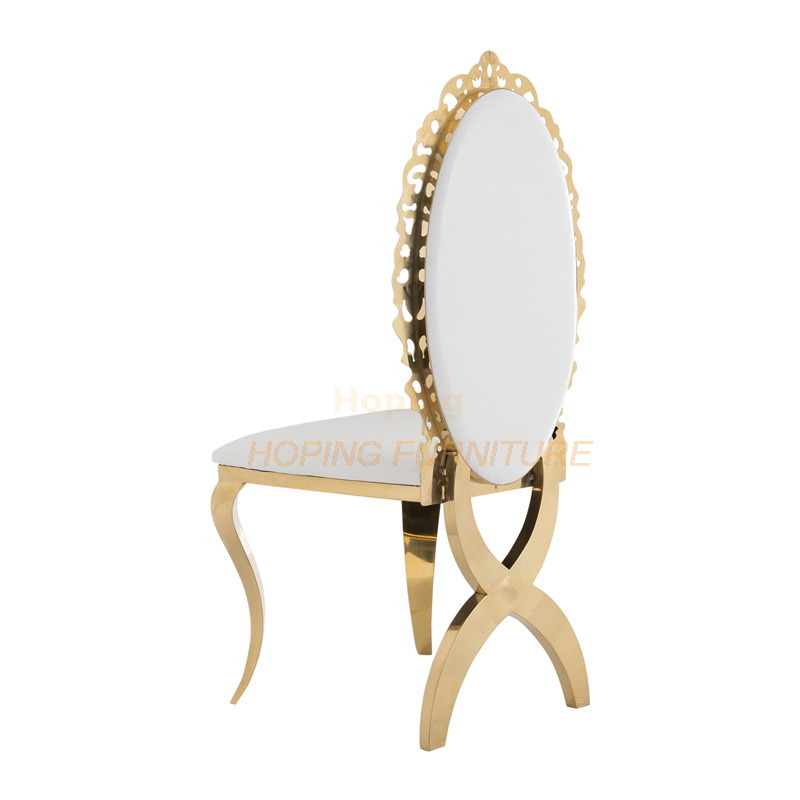 Luxury Classic Dining Room and Event Restaurant Furniture Cross Back Legs Banquet Chair Factories Price Wholesale Polishing Stainless Steel White Wedding Chairs