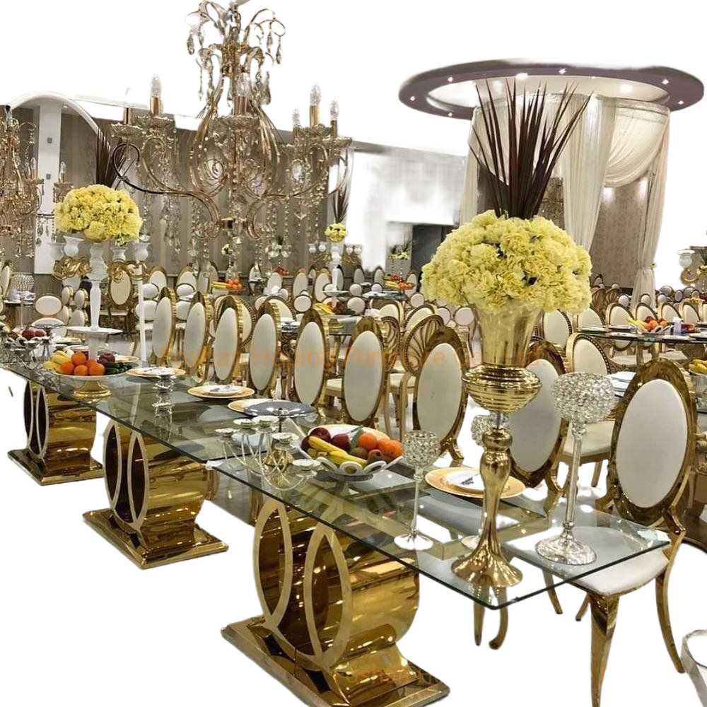 New Design Dining Table with Glass or Marble Top for Wedding Chair Furniture