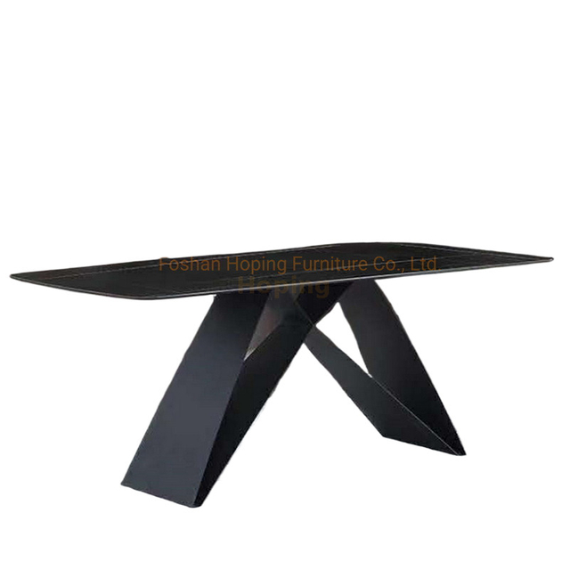 Factory Customized Extension Modern Banquet Dining Chair Table M Design Furniture MDF Wood Black Steel Dining Table