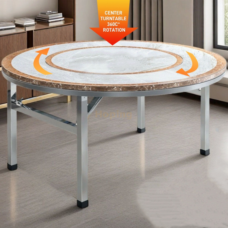 Turntable Hotel Hall Family Party Wedding Events Faux Stone Round Dining Table for Sale