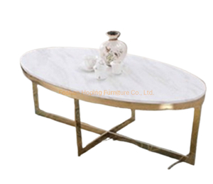 Cross Metal Frame Oval Shape Modern Living Room Coffee Table