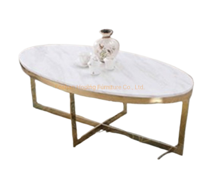 Cross Metal Frame Oval Shape Modern Living Room Coffee Table