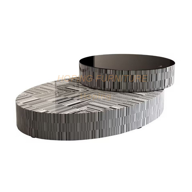 Modern Uniquely Designed Luxury Round Glass Top Combined Metal Coffee Table