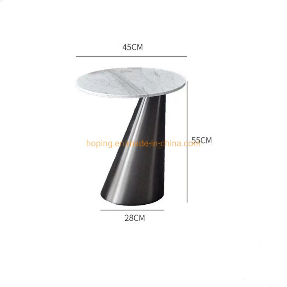 Italian Style Furniture Simple Marble Top Side Table Corner Table Coffee Table Tea Table with One Strong Black Stainless Steel Leg