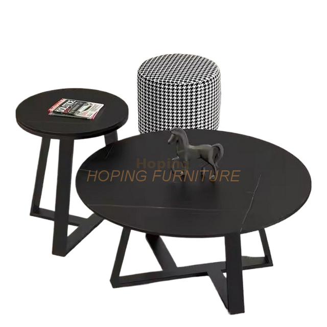Baking Finish Metal Frame Cheap Round Slate Top Home Hotel Room Coffee Table Center Table Side Table