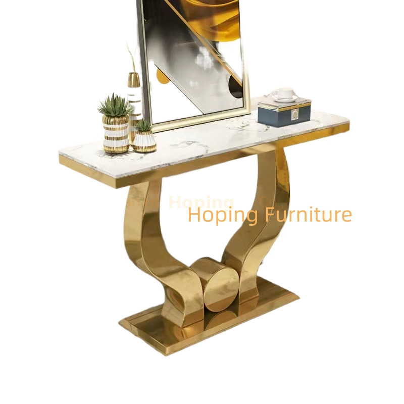 Marble Tempered Glass Coffee Office Table Furniture Gold Base Dining Console Restaurant Table Chairs Wedding Background Table