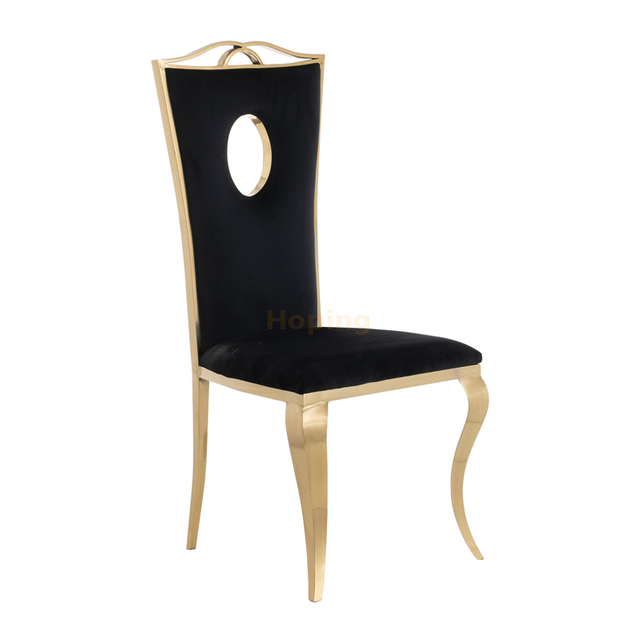 High Back Black Fabric Dining Chair Chair Gold Stainless Steel Wedding Dining Chair for Home Hotel Restaurant 