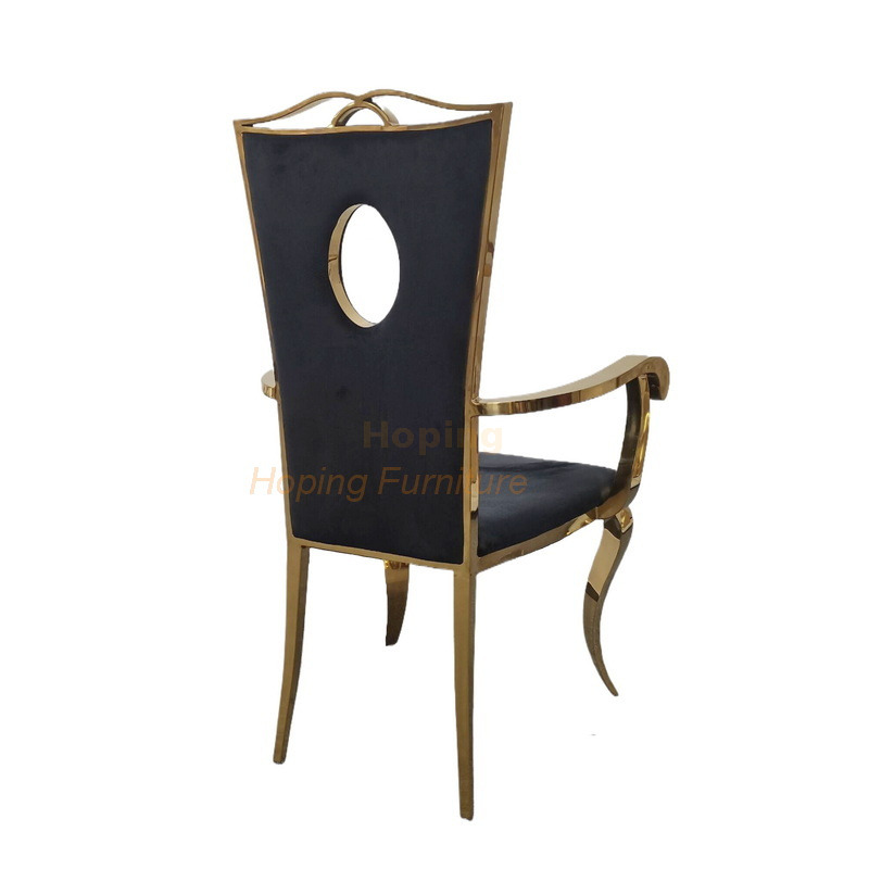Hotel Banquet Chair Modern Black Velvet Armchair with Golden Stainless Steel Legs