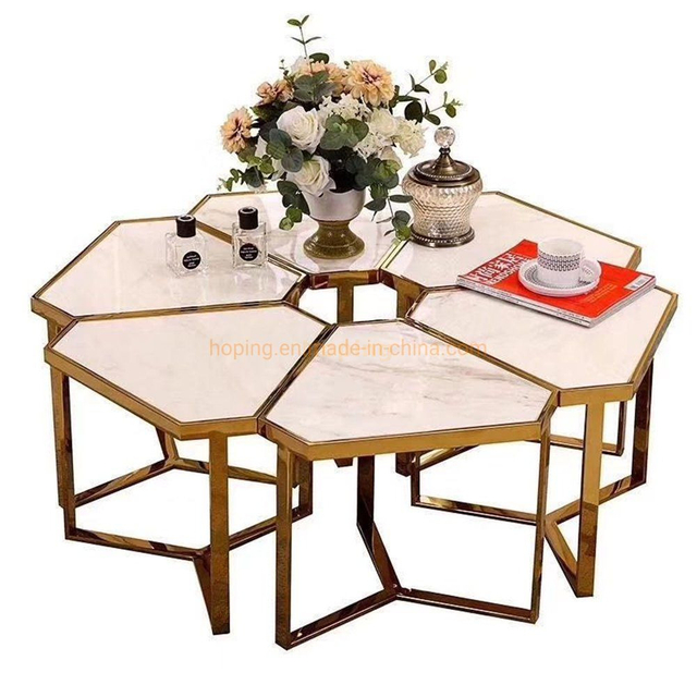 Polygonous Diamond Shaped Coffee Tea Table with Marble Top Special Design Hot Selling Coffee Tea Table