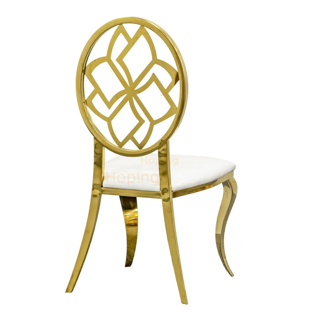 Round Hollow Flower Back Stainless Steel Chair for Wedding Event Banquet Restaurant Dining Chair 