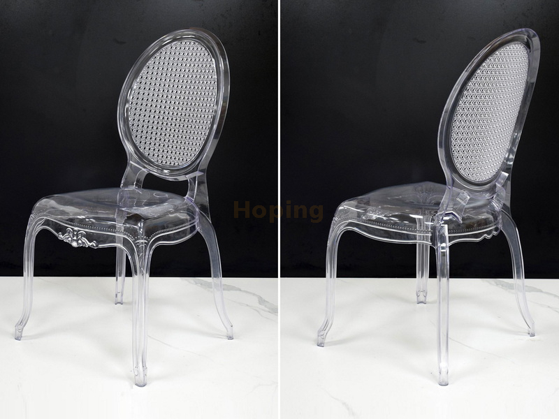 Round Grid Design Back Transparent PC Resin Dining Chair for Party Banquet Wedding 