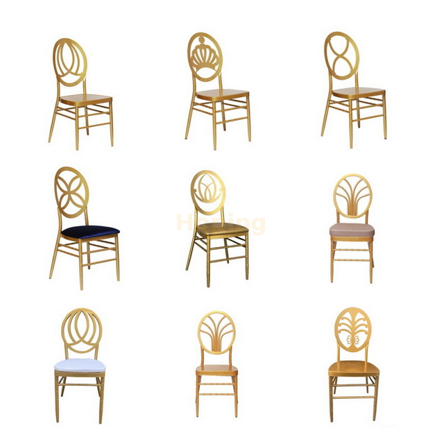 Chromed Metal Steel Chair with Different Hollow Back Designs for Wedding Event Hotel Banquet Party Dining Chair 