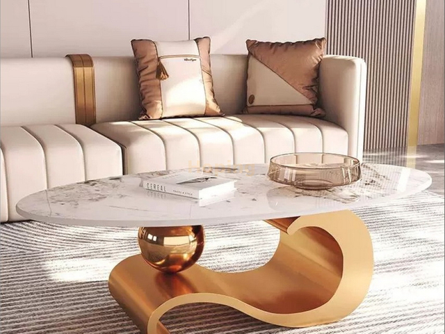 Home Furnitur Modern Marble Center Table Coffee Table Side Table with Golden Stainless Steel Base