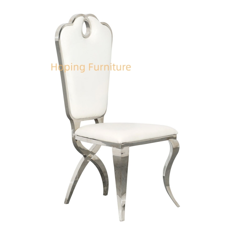 High Class Hotel Stainless Steel Chair Sillas Blancas Dining Room Furniture Salable Leather Wedding Metallic Chair