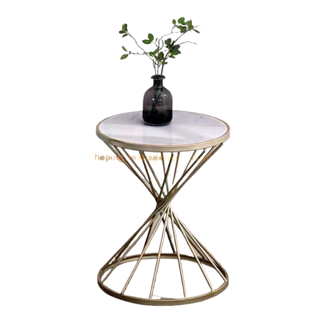 Modern Side Table Coffee Table Tea Table Console Table Corner Table with Twisted Designed Stainless Steel Wire Frame Andd Round Marble Top