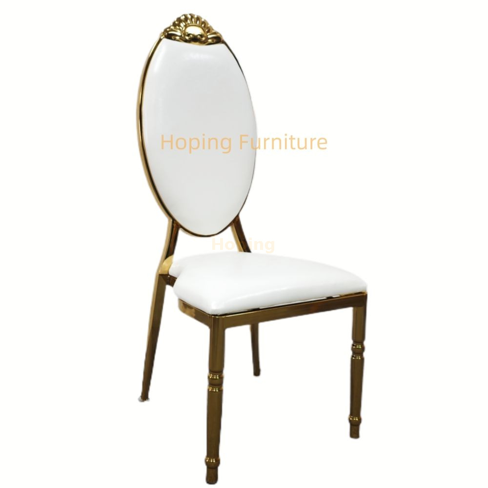 White Leather Chair Wedding Banquet Hotel Event Party Stainless Steel High Ova Back Dining Chair