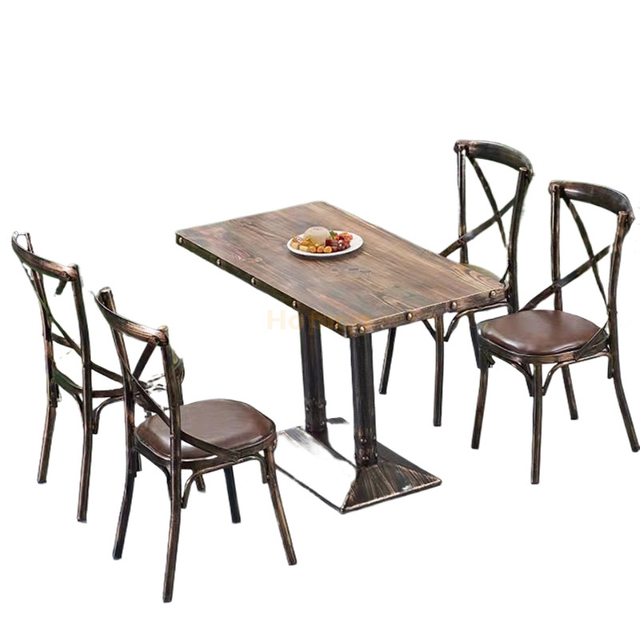 Wood Top Restaurant Furniture 1+4 Home Dinner Table Set Gold Metal Frame Dining Set Table Simple Dining Table