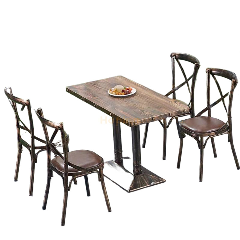 Wood Top Restaurant Furniture 1+4 Home Dinner Table Set Gold Metal Frame Dining Set Table Simple Dining Table