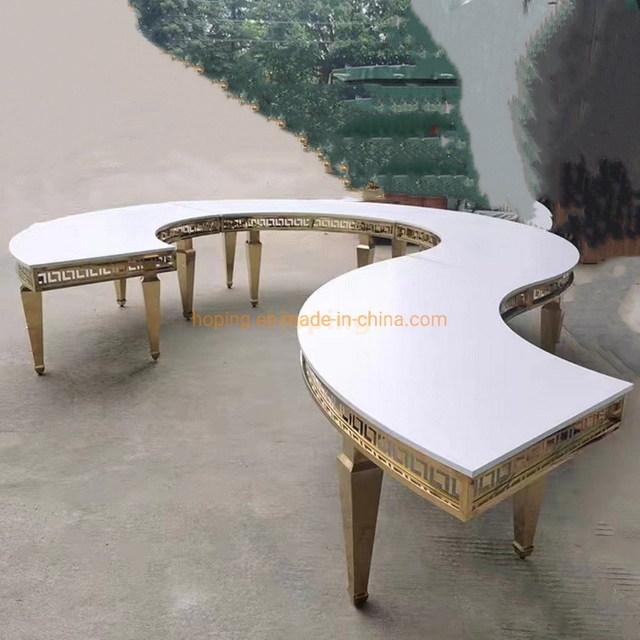 MDF Glass Marble Top Half Moon S Shape Wedding Event Banquet Cake Table Big Round Dining Tables