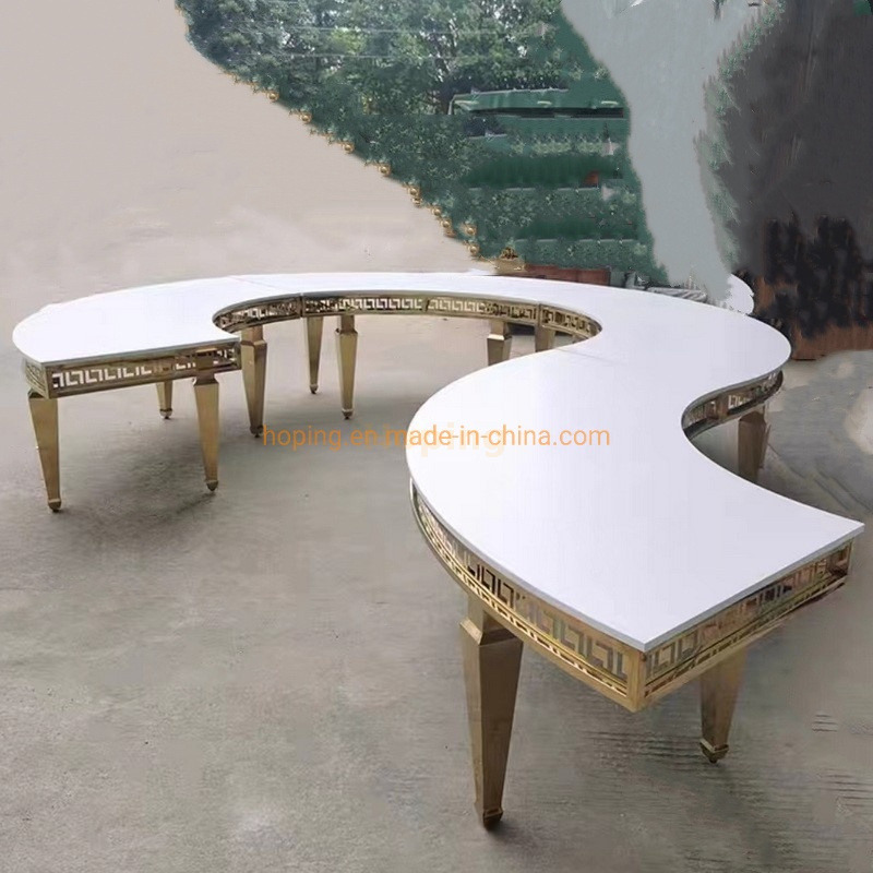 MDF Glass Marble Top Half Moon S Shape Wedding Event Banquet Cake Table Big Round Dining Tables