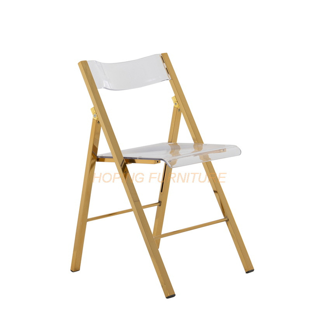 Easy- to-Fold and Carrry Banquet Plastic Resin Folding Chair with Golden Metal and Acrylic Seat and Back for Restaurant Wedding Banquet Foldable Dining Chairs