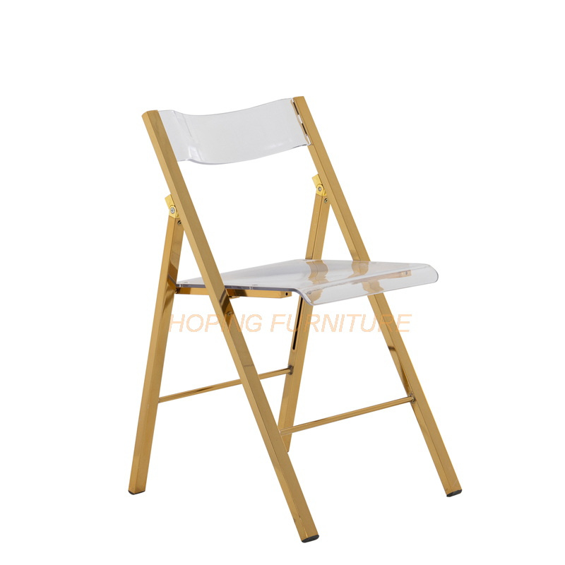 Easy- to-Fold and Carrry Banquet Plastic Resin Folding Chair with Golden Metal and Acrylic Seat and Back for Restaurant Wedding Banquet Foldable Dining Chairs