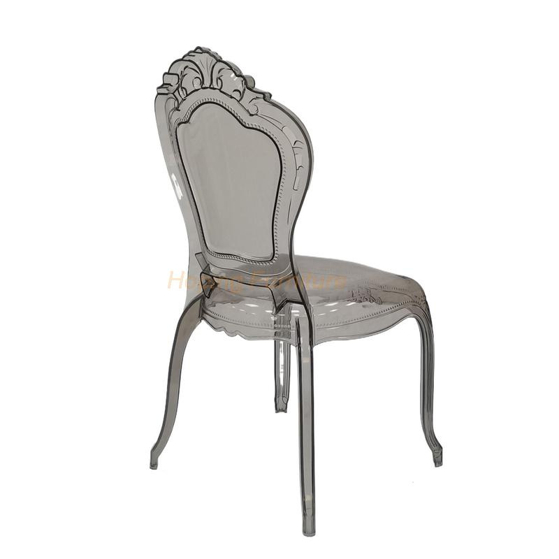 Crown Back Clear Gold Smoke Resin Dining Chair for Wedding Banquet Party Event