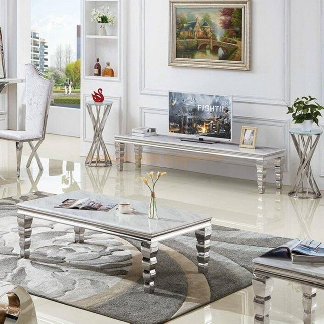 Rectangle Designer Center Table Industrial Modern Metal Legs Square White Marble Coffee Table